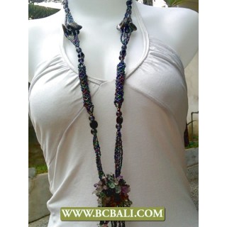 Fancy Long Braided Beads with Stone Pendants Necklaces